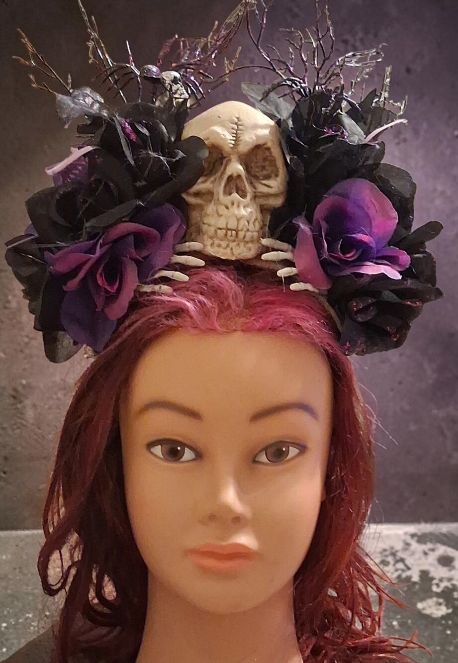 Gothic Halloween Skull Purple & Black Fkoral Headband